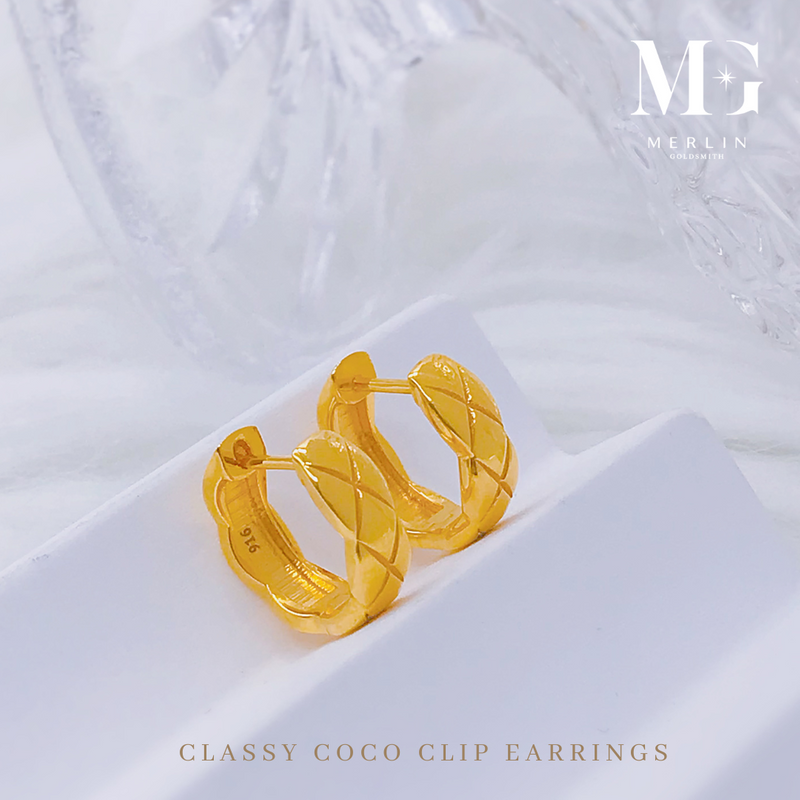 916 Gold Classy Coco Clip Earrings (4.5mm)