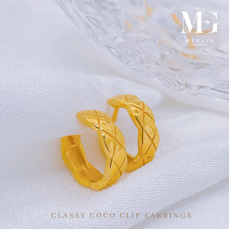 916 Gold Classy Coco Clip Earrings (4.5mm)