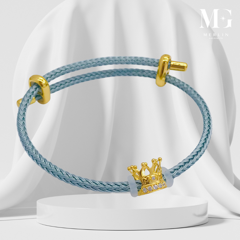 916 Gold Dazzling Princess Crown Paired With Nylon Braided Bracelet