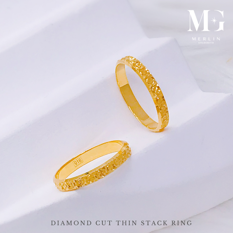 916 Gold Diamond Cut Thin Stack Ring