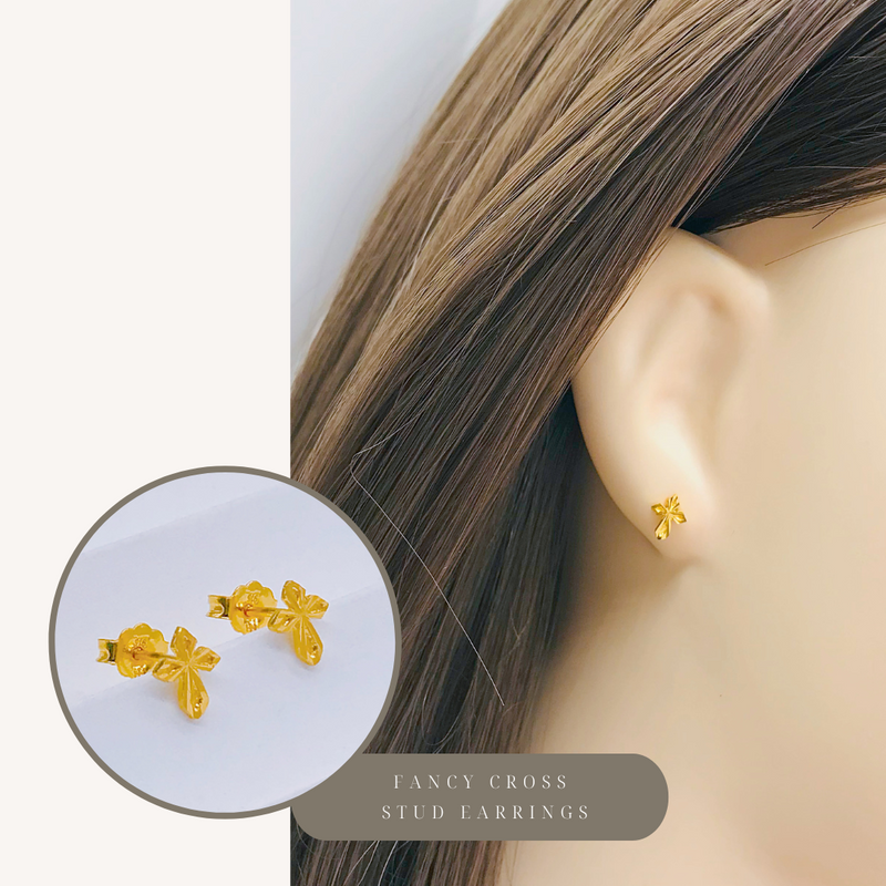 916 Gold Fancy Cross Stud Earrings