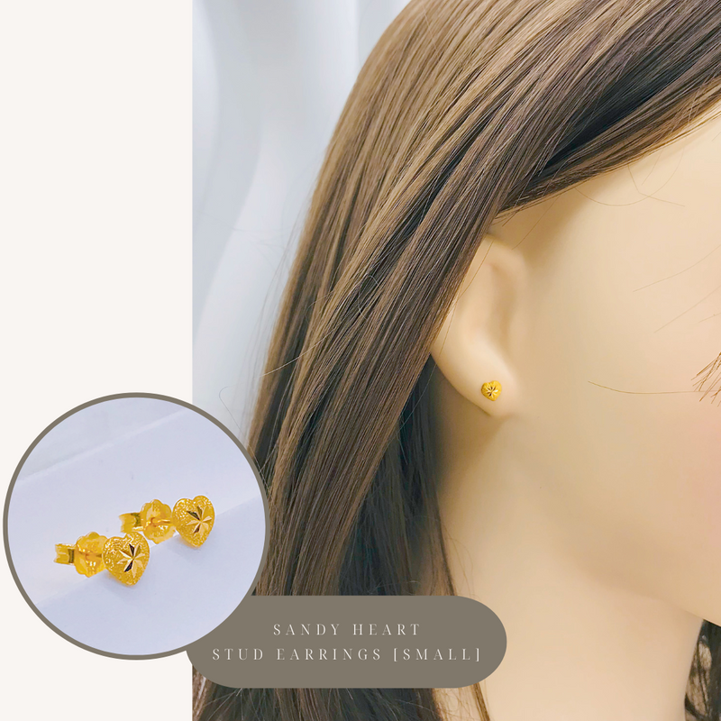 916 Gold Sandy Heart Stud Earrings (Small / Large)