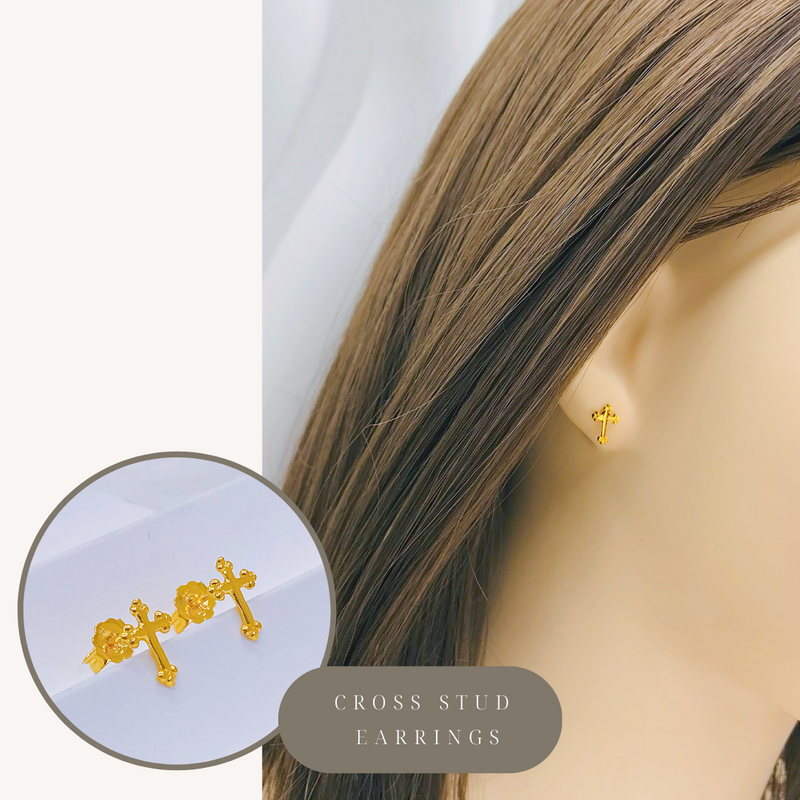 916 Gold Cross Stud Earrings