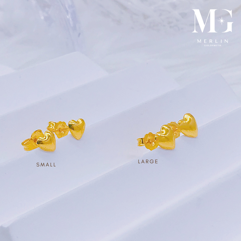 916 Gold Glossy Heart Stud Earrings (Small / Large)