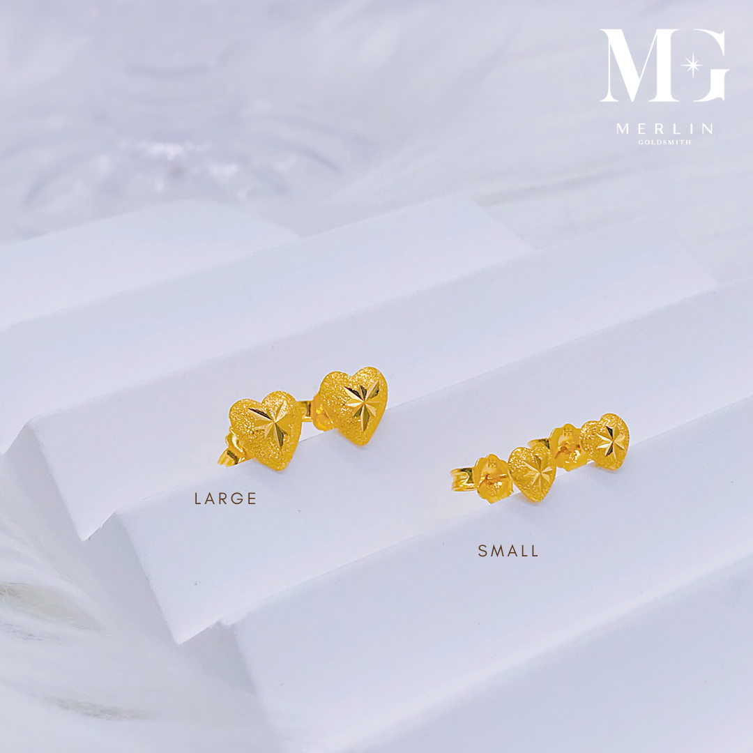 916 Gold Sandy Heart Stud Earrings (Small / Large) | Merlin Goldsmith