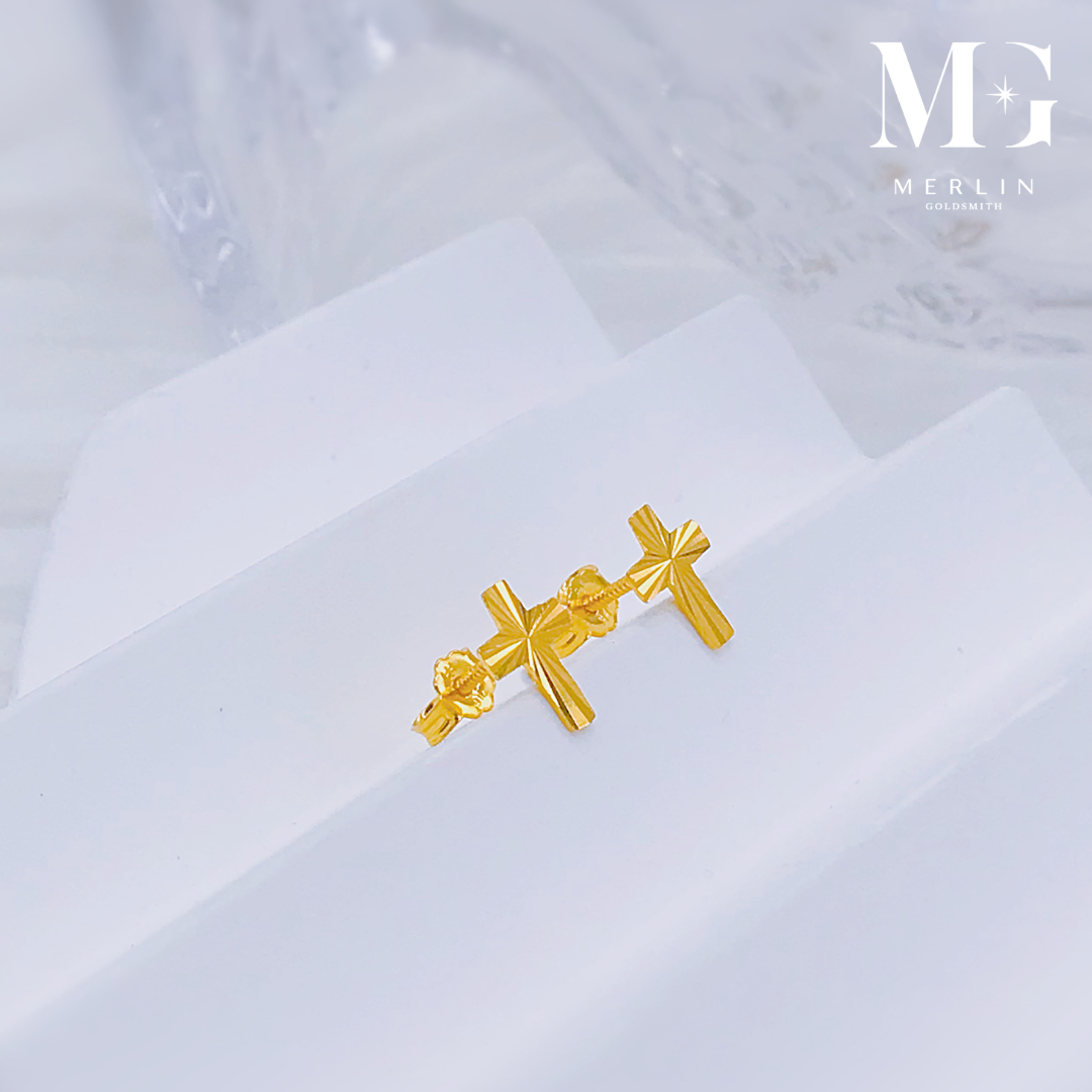 916 Gold Classic Cross Stud Earrings Merlin Goldsmith
