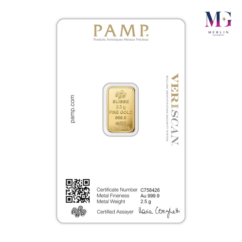 999.9 Pure Investment Gold 2.5 Gram PAMP Gold Bar