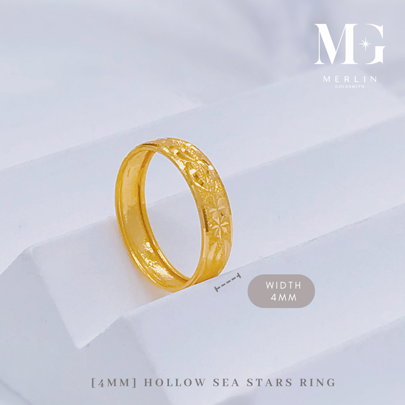 916 Gold 4mm Hollow Sea Stars Ring | Merlin Goldsmith