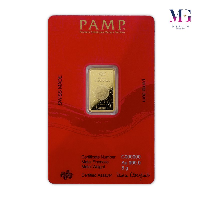 999.9 Pure Investment Gold 5 Gram PAMP Gold Bar (Exclusive Year Of The Dragon)