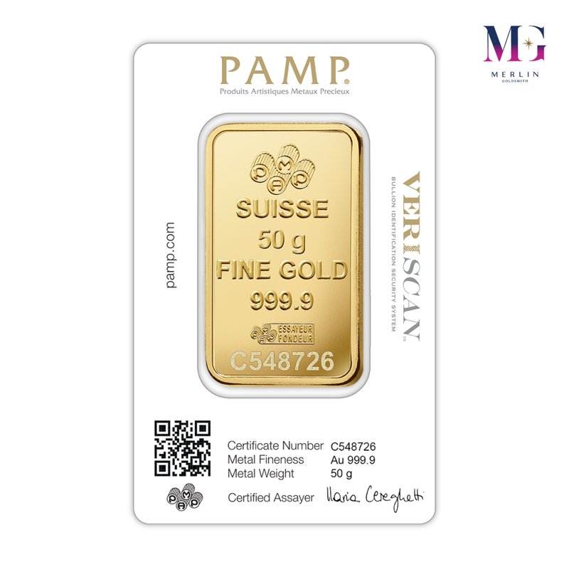 999.9 Pure Investment Gold 50 Gram PAMP Gold Bar
