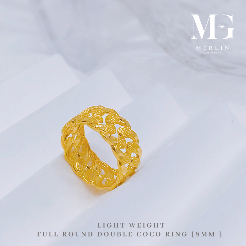916 Gold 8mm Light Weight Full Round Double Coco Ring | Merlin Goldsmith