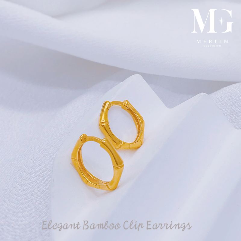 916 Gold Elegant Bamboo Clip Earrings