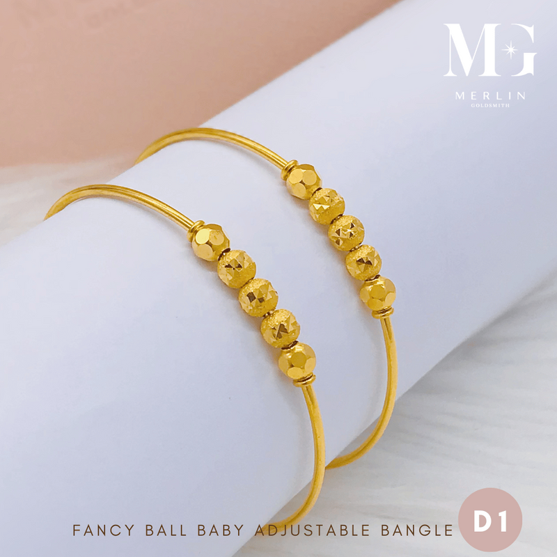 916 Gold Fancy Ball Baby Adjustable Bangle [D01]