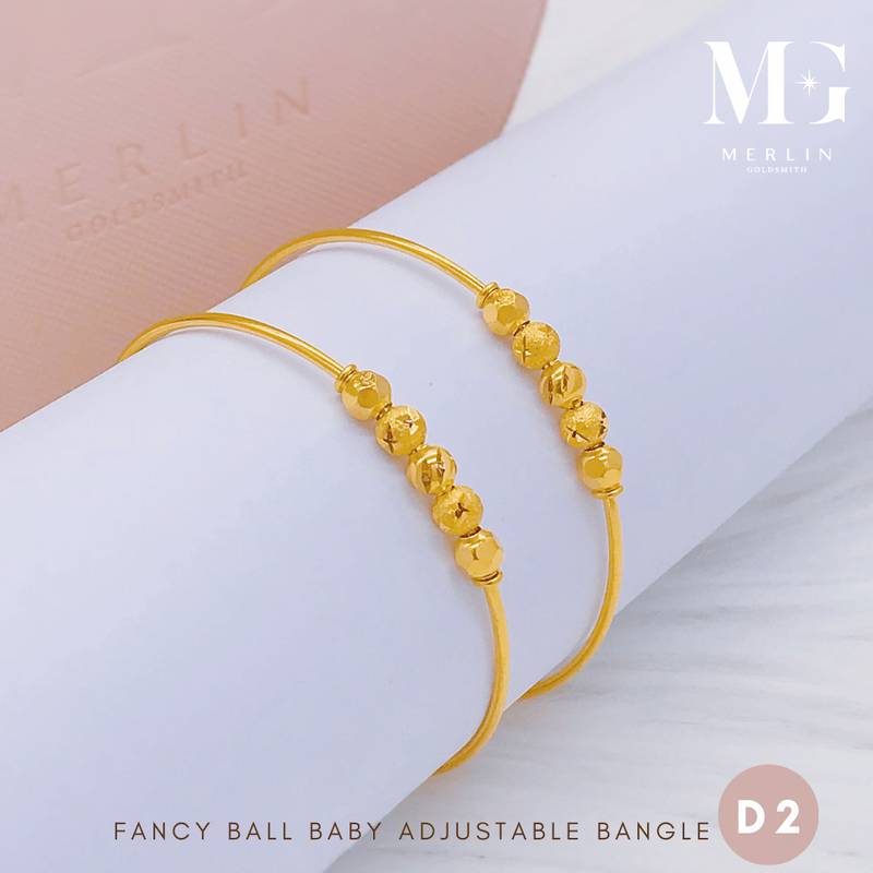 916 Gold Fancy Ball Baby Adjustable Bangle [D02]