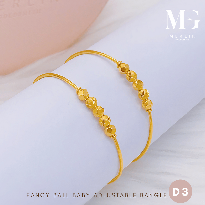916 Gold Fancy Ball Baby Adjustable Bangle [D03]