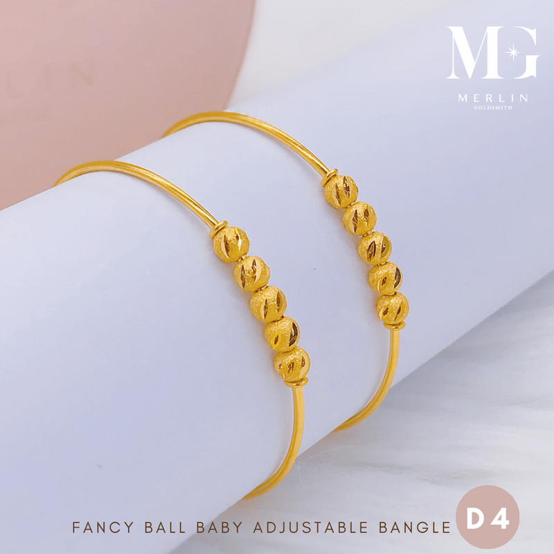 916 Gold Fancy Ball Baby Adjustable Bangle [D04]