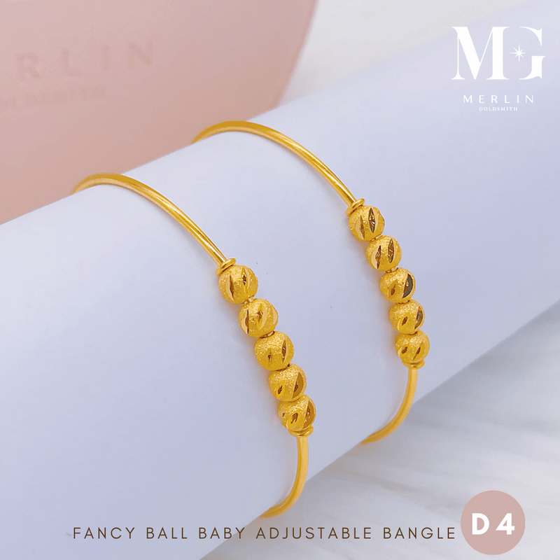 916 Gold Fancy Ball Baby Adjustable Bangle [D04]