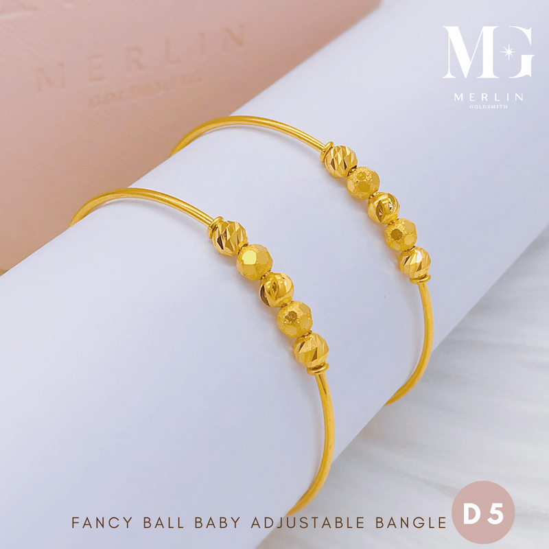 916 Gold Fancy Ball Baby Adjustable Bangle [D05]