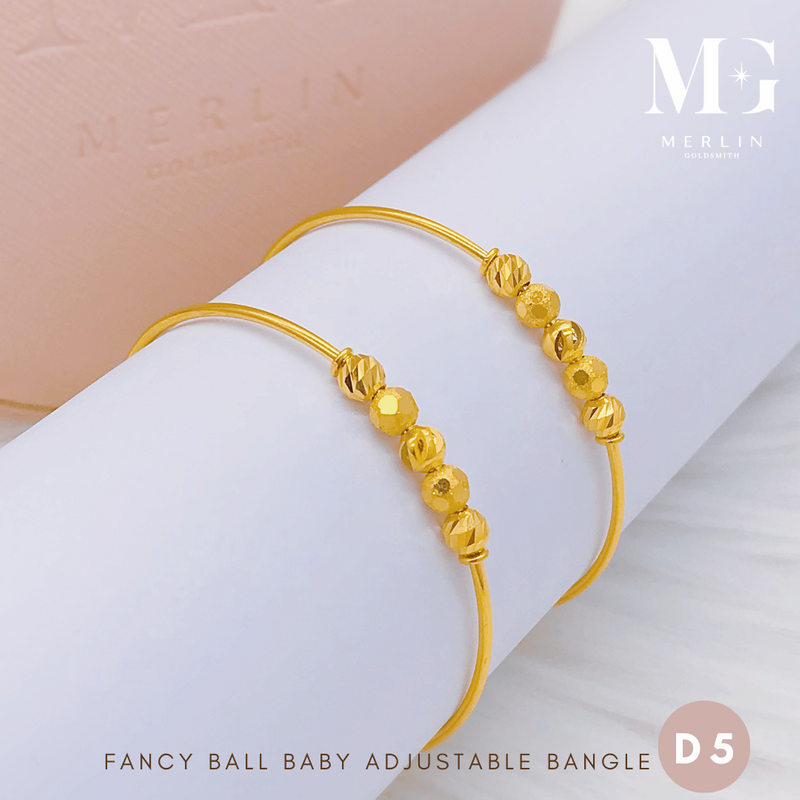 916 Gold Fancy Ball Baby Adjustable Bangle [D05]
