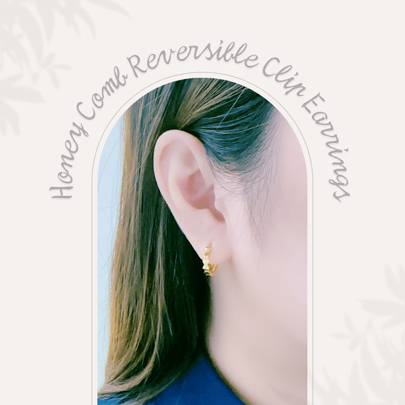 916 Gold Honey Comb Reversible Clip Earrings