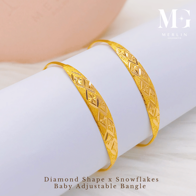 916 Gold Diamond Shape x Snowflakes Baby Adjustable Bangle