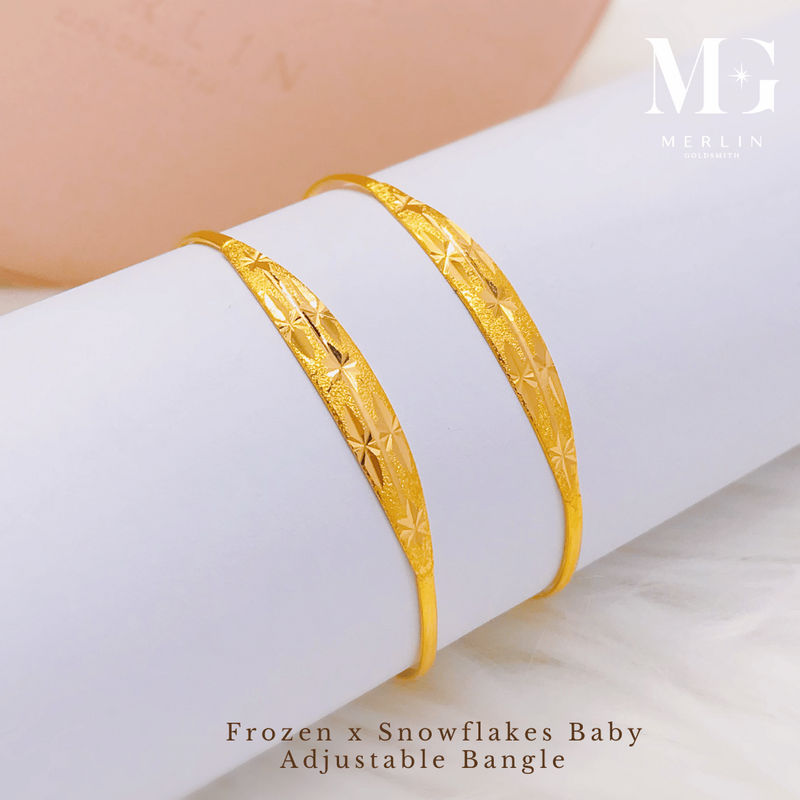 916 Gold Frozen x Snowflakes Baby Adjustable Bangle