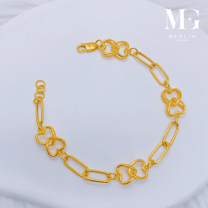 916 Gold Elegant Duo Heart x Link Chain Bracelet