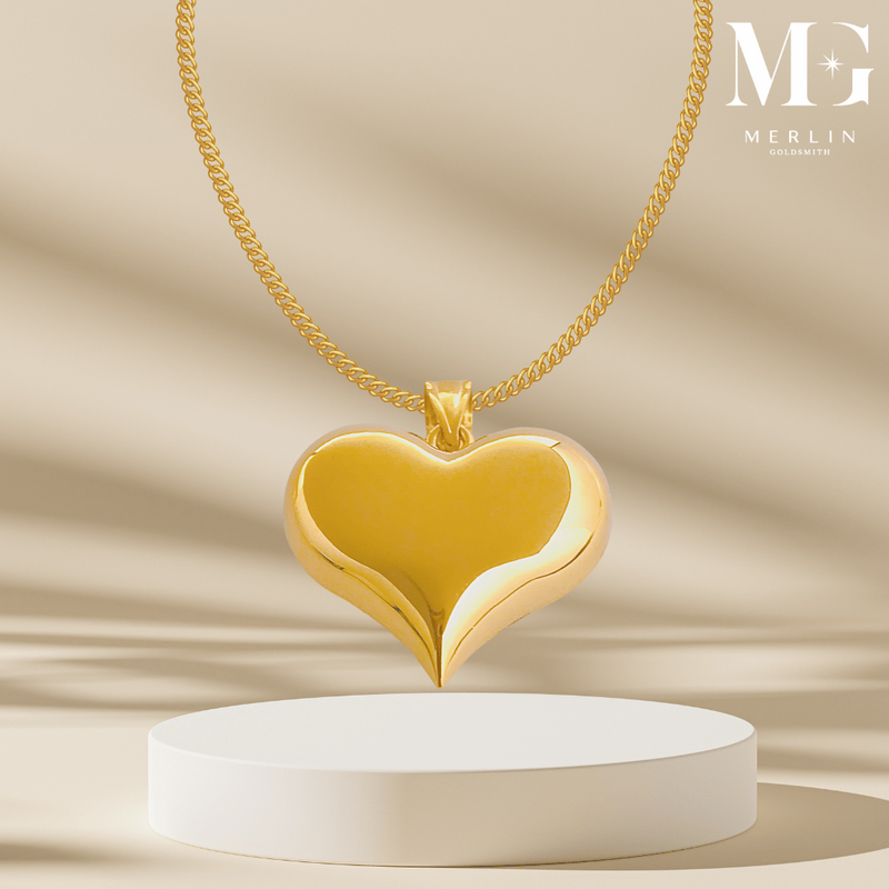 916 Gold Glossy Puffed Heart Pendant (Large)