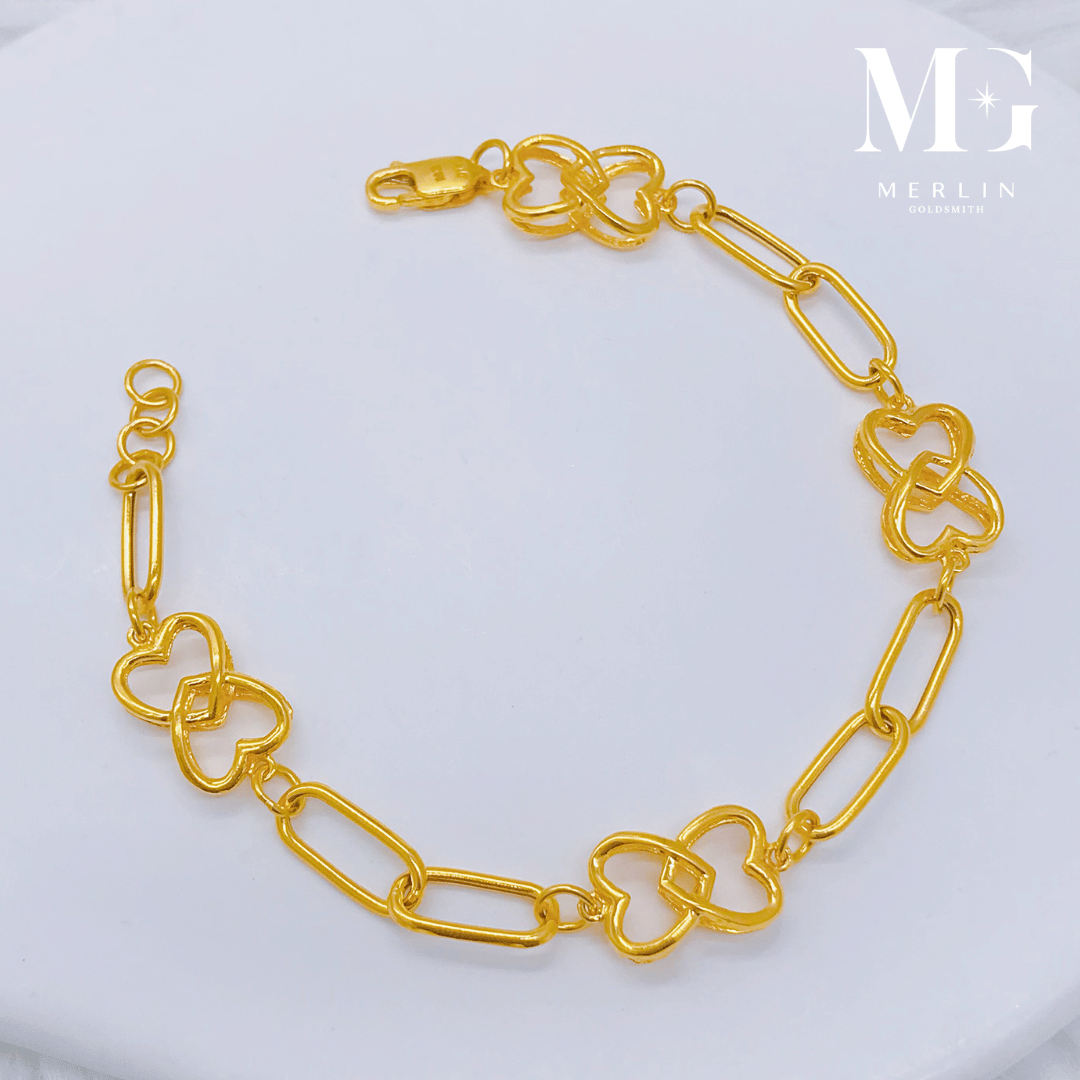 916 Gold Elegant Duo Heart x Link Chain Bracelet Merlin Goldsmith