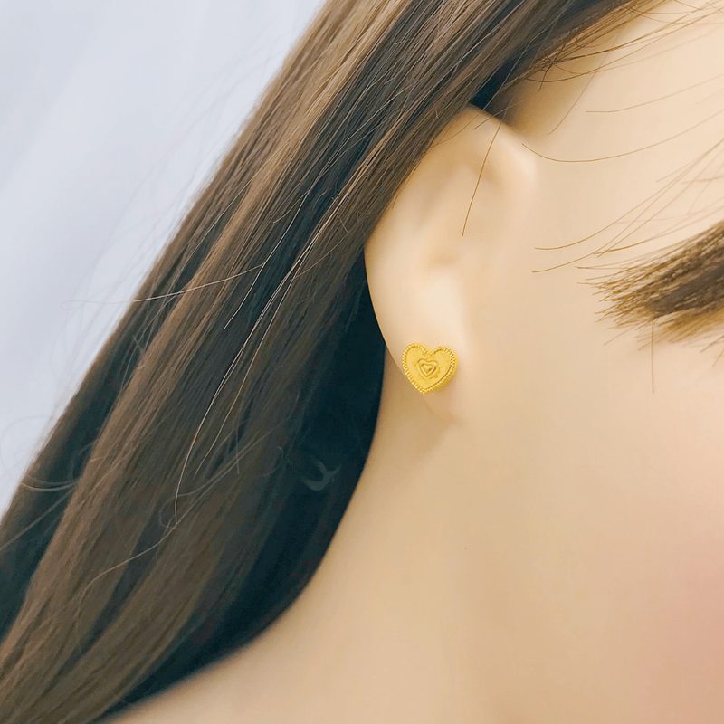 916 Gold Honeycomb Series - Heart Stud Earrings
