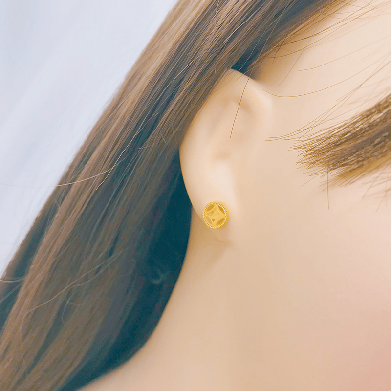 916 Gold Honeycomb Series - Lucky Ancient Coin Stud Earrings