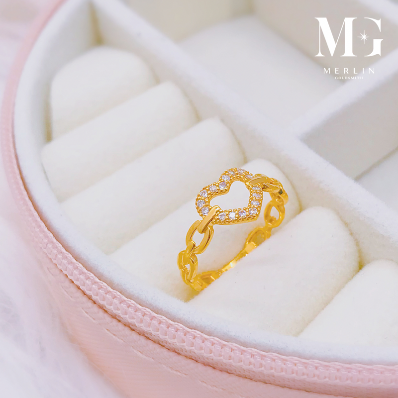 916 Gold Link Chain with Dazzling Heart Ring