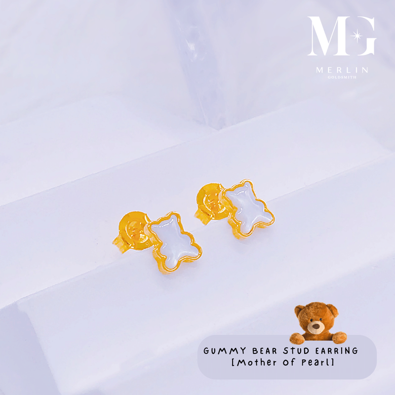 916 Gold Gummy Bear Stud Earrings (Mother of Pearl)
