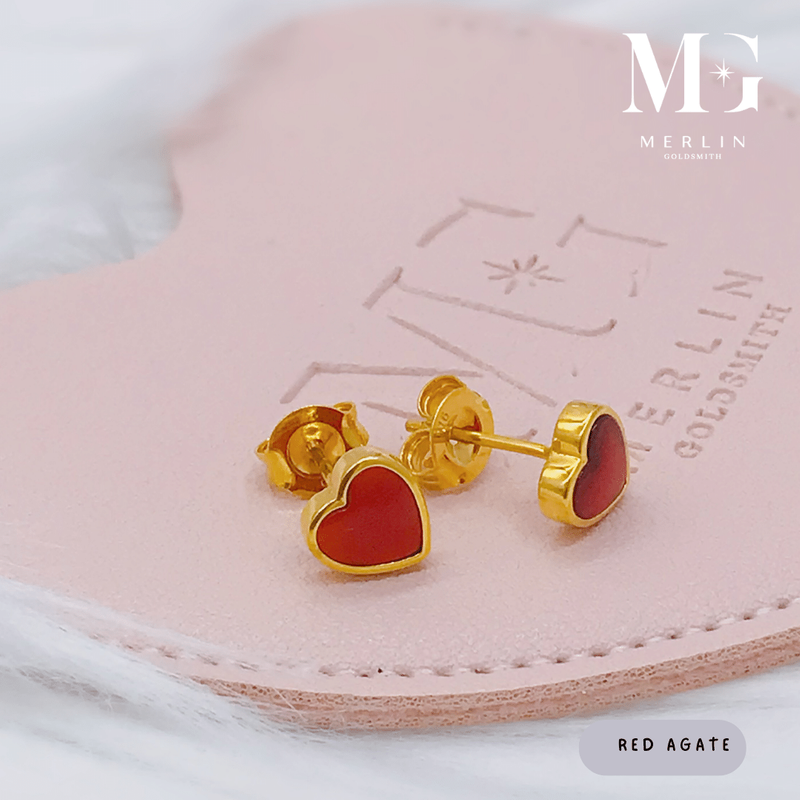 916 Gold Heart Stud Earrings (Gorgeous Red)