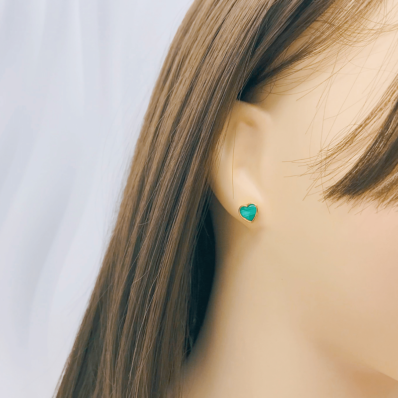 916 Gold Heart Stud Earrings (Luxury Green)