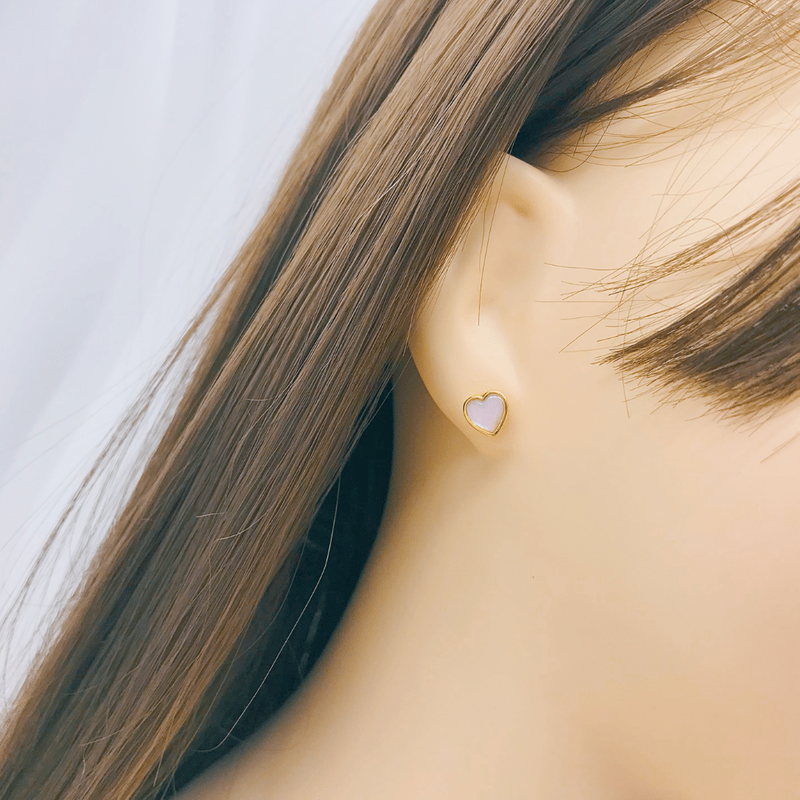 916 Gold Heart Stud Earrings (Sakura Pink)