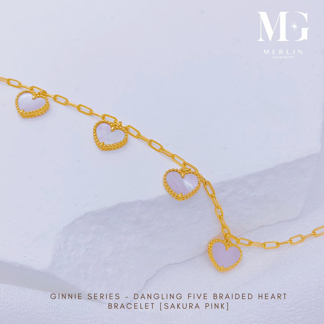 916 Gold Ginnie Series - Dangling Five Braided Heart