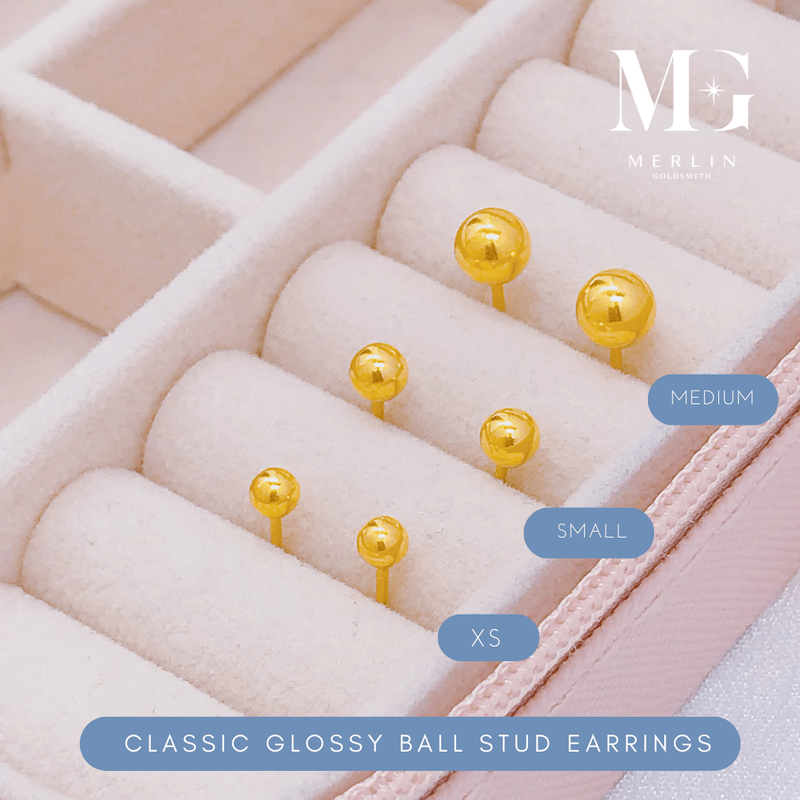 916 Gold Classic Glossy Ball Stud Earrings