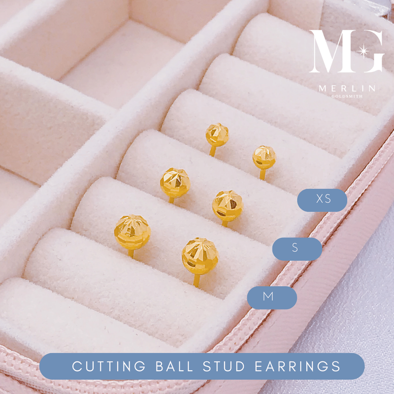 916 Gold Cutting Ball Stud Earrings