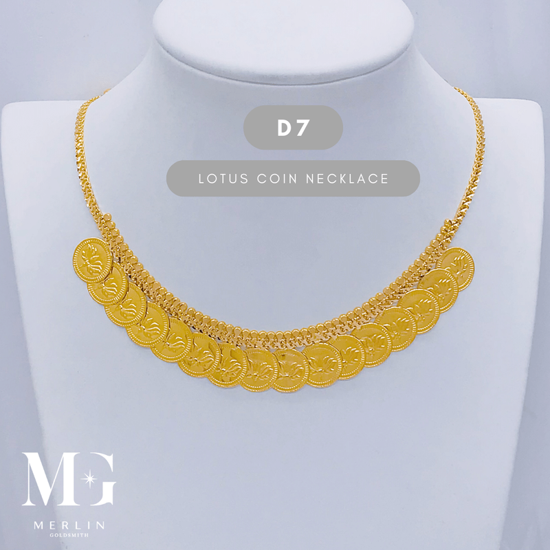 916 Gold Lotus Coin Necklace - D7