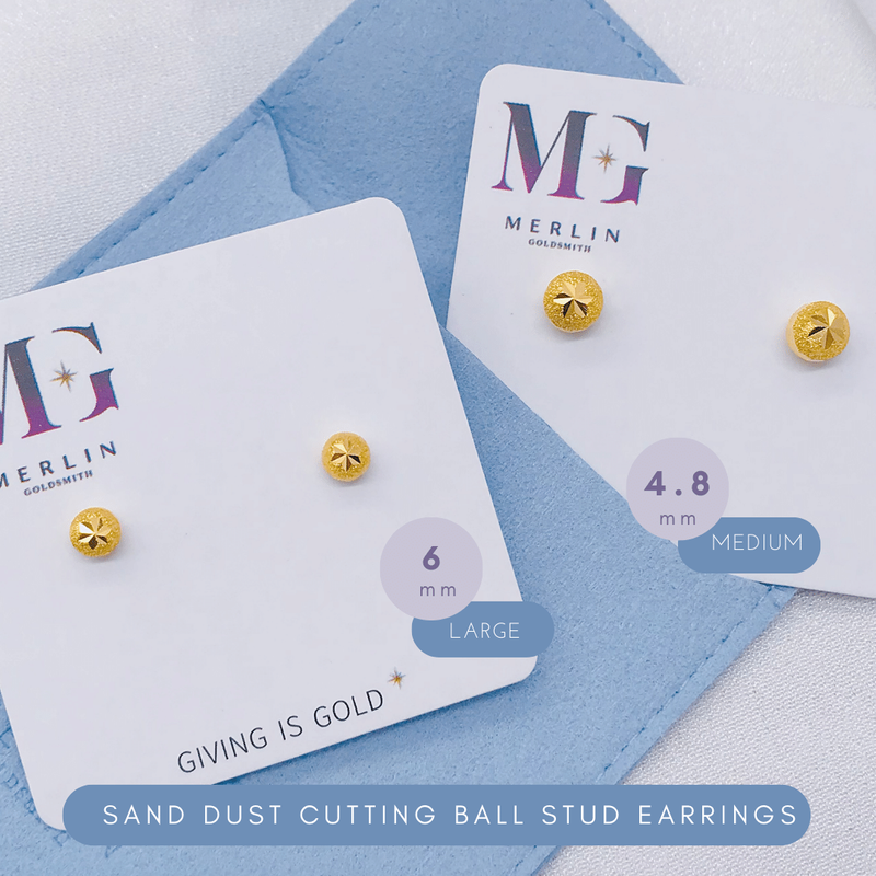 916 Gold Sand Dust Cutting Ball Stud Earrings