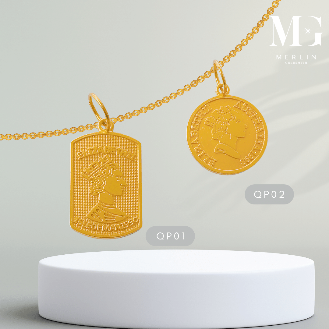 Queen elizabeth gold coin store pendant