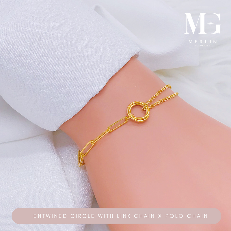 916 Gold Entwined Circle with Link Chain x Polo Chain Bracelet