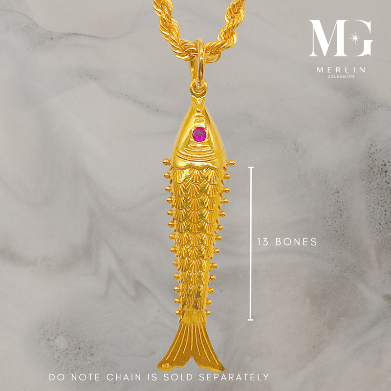14k Solid Yellow Gold Fish Bone Skeleton Fishing Pendant Necklace – Element  Shine