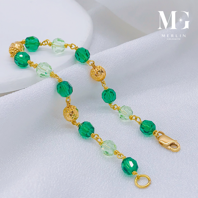 916 Gold Handmade (6mm) Green Crystal Bracelet