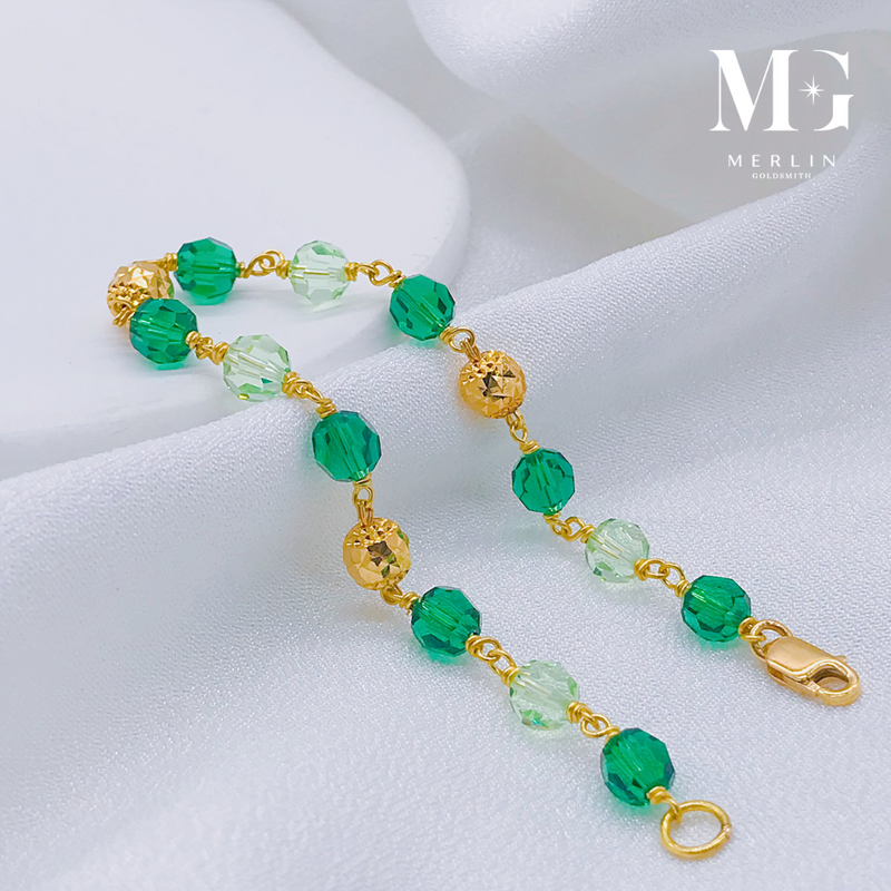 916 Gold Handmade (6mm) Green Crystal Bracelet