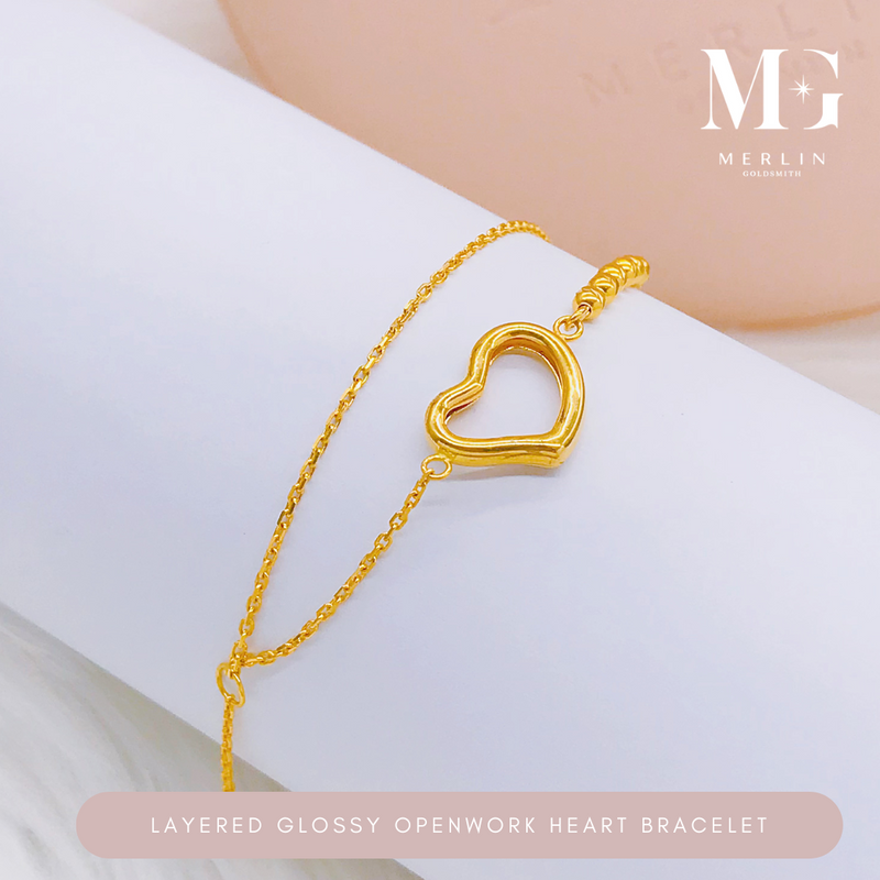 916 Gold Layered Glossy Openwork Heart Bracelet