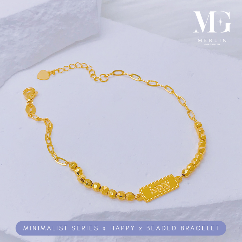 916 Gold Minimalist Series Happy x Beaded Bracelet