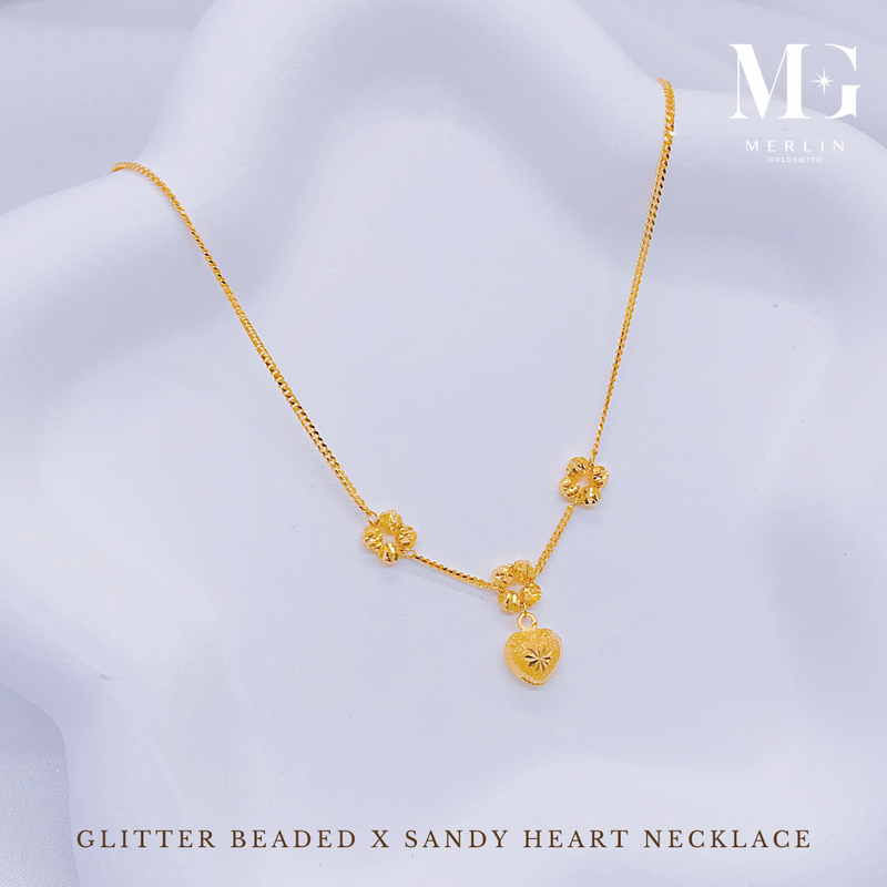 916 Gold Glitter Beaded x Sandy Heart Necklace