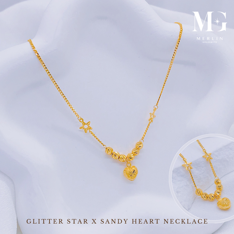 916 Gold Glitter Star x Sandy Heart Necklace